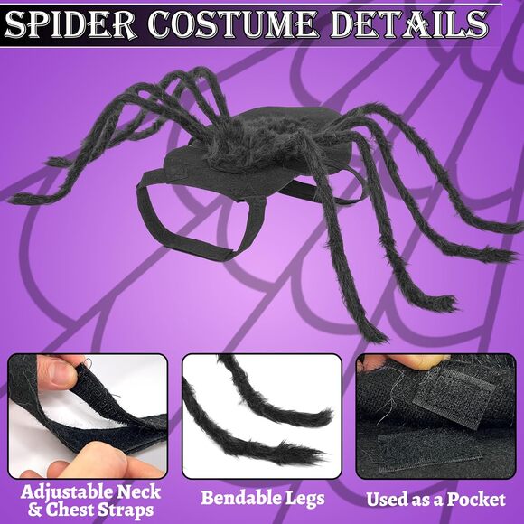 Dog Halloween Spider Costume Scary Pet Outfit Funny Cosplay for Cats Dogs - Picture 2 of 5